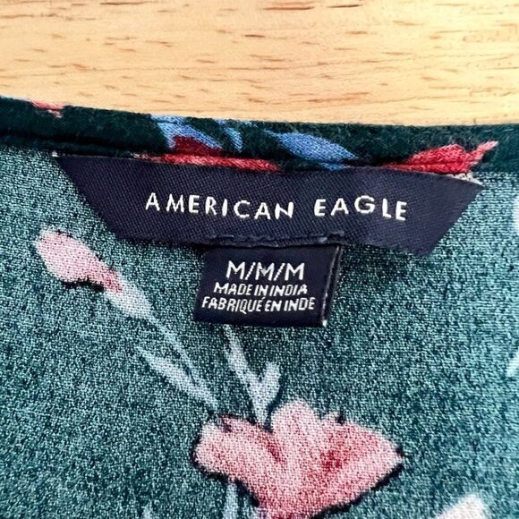 American Eagle Womens Blouse Multicolor Floral Long Sleeve V Neck Tie Pullover M - Picture 11 of 11
